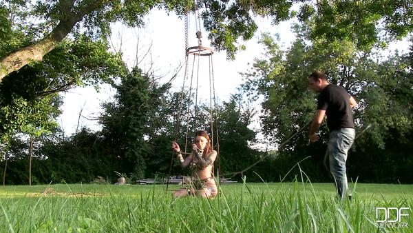 Tattooed sex slave gets punished in the park